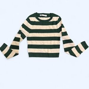 Zara Forest Green and Cream Striped Top